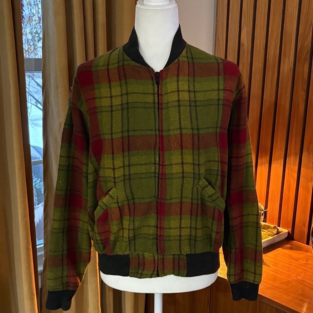 VTG 00s/Y2K Palmettos Plaid Wool Blend Bomber Jacket Green Red Women's Small